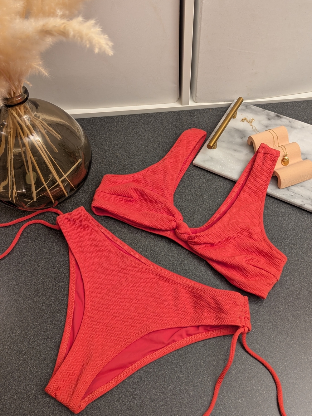 $5/each with Bundle🔥 Cupshe Orange Pink Textured Tie-Front Bikini Set - M